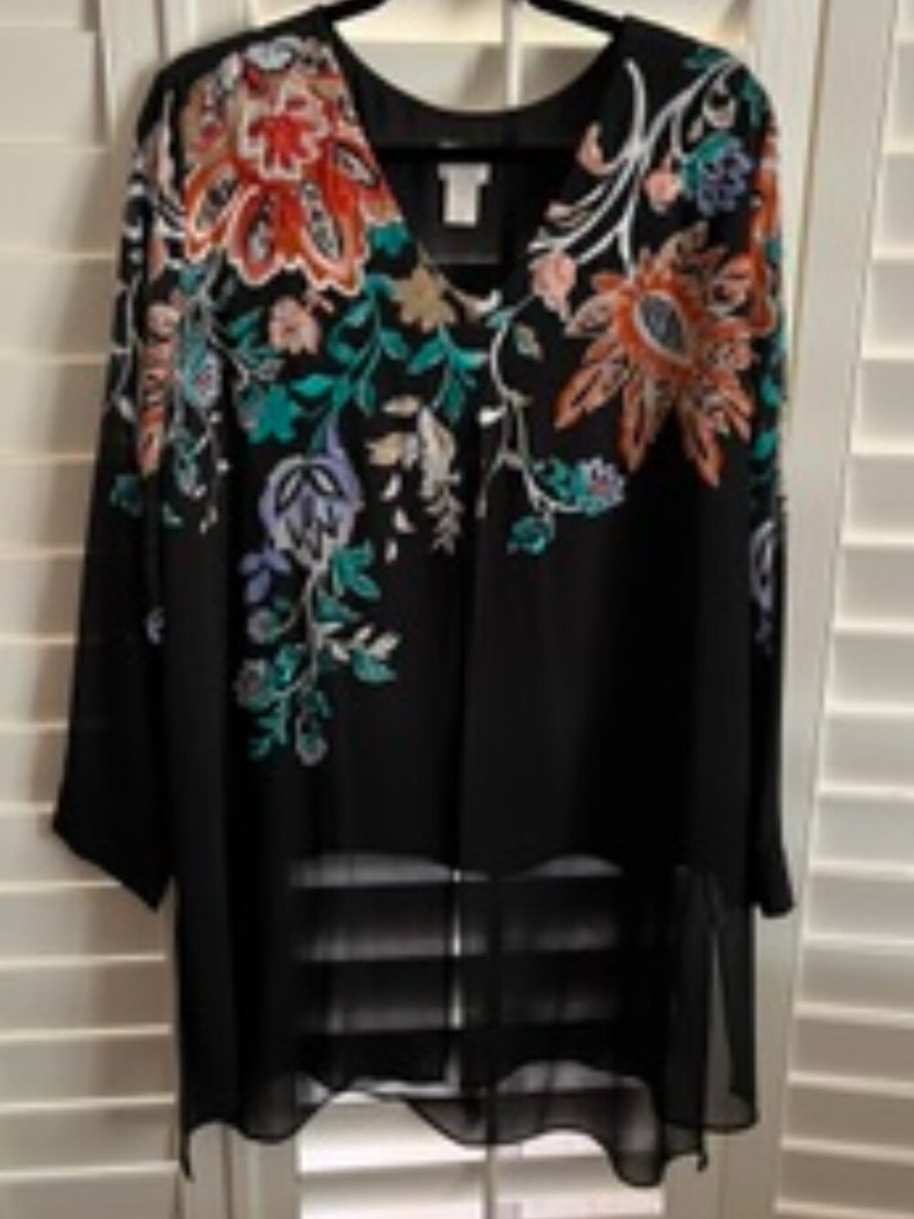 Chico's Black and Flowered Sheer Tunic with Liner - Picture 1 of 5